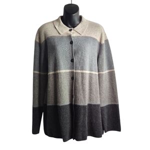 Deane & White Womens Long Sleeve Collared Cardigan Sweater Color Block Size L